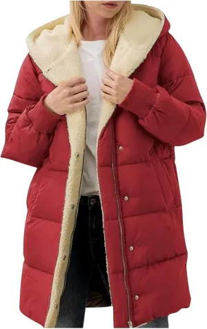 Long Puffer Coat Women Casual Reversible Fleece Jacket Coats Loose Fit Windbreaked Winter Oversized Outfits Hooded