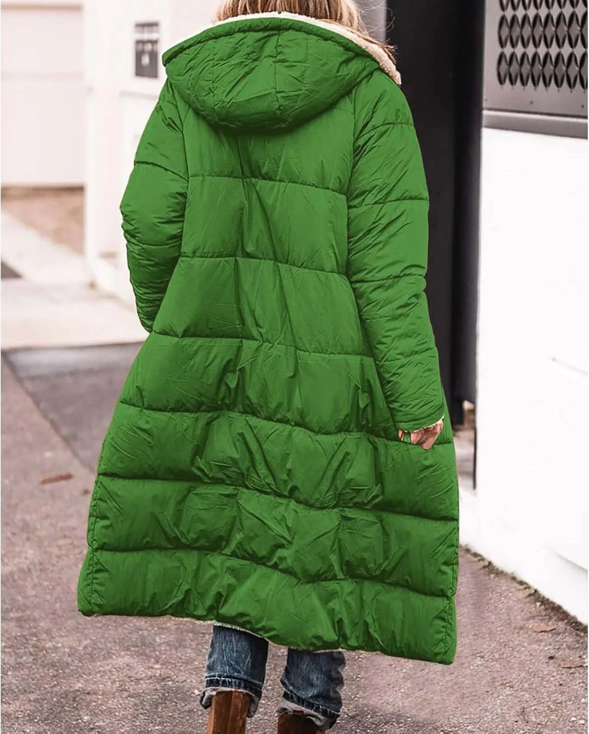 Long Puffer Coat Women Casual Reversible Fleece Jacket Coats Loose Fit Windbreaked Winter Oversized Outfits Hooded