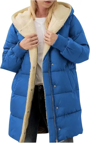 Long Puffer Coat Women Casual Reversible Fleece Jacket Coats Loose Fit Windbreaked Winter Oversized Outfits Hooded