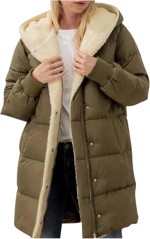 Long Puffer Coat Women Casual Reversible Fleece Jacket Coats Loose Fit Windbreaked Winter Oversized Outfits Hooded