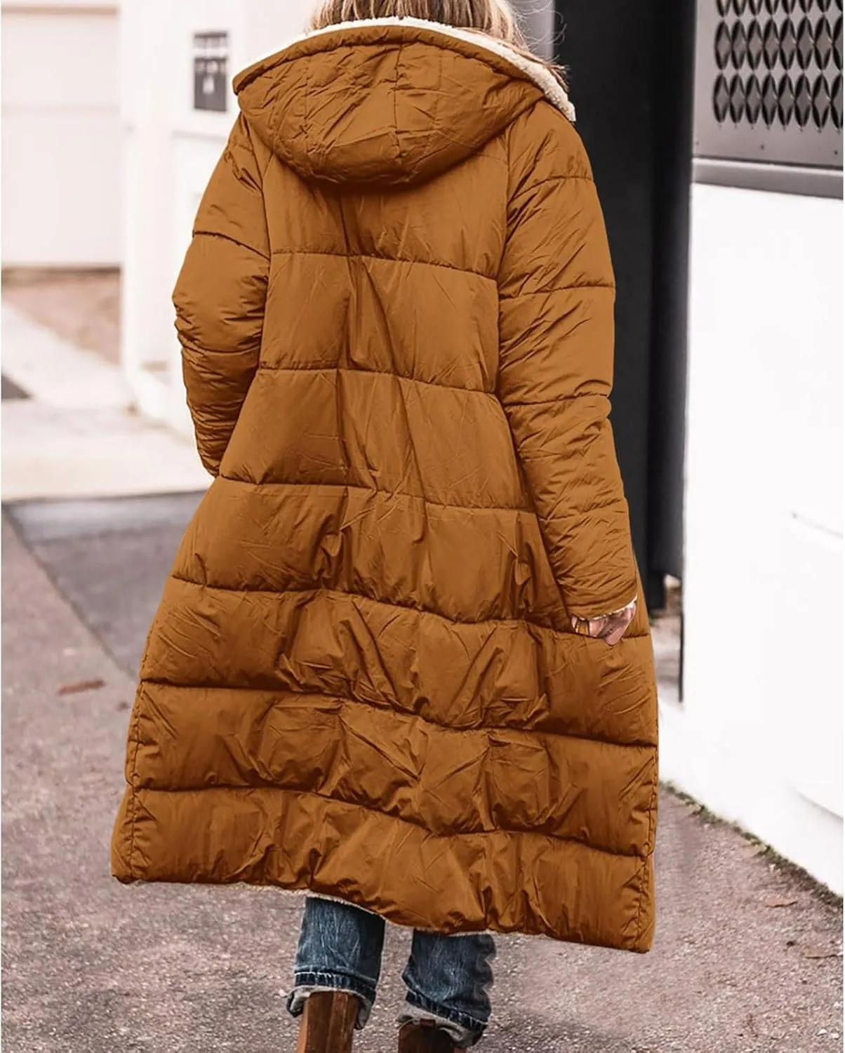 Long Puffer Coat Women Casual Reversible Fleece Jacket Coats Loose Fit Windbreaked Winter Oversized Outfits Hooded