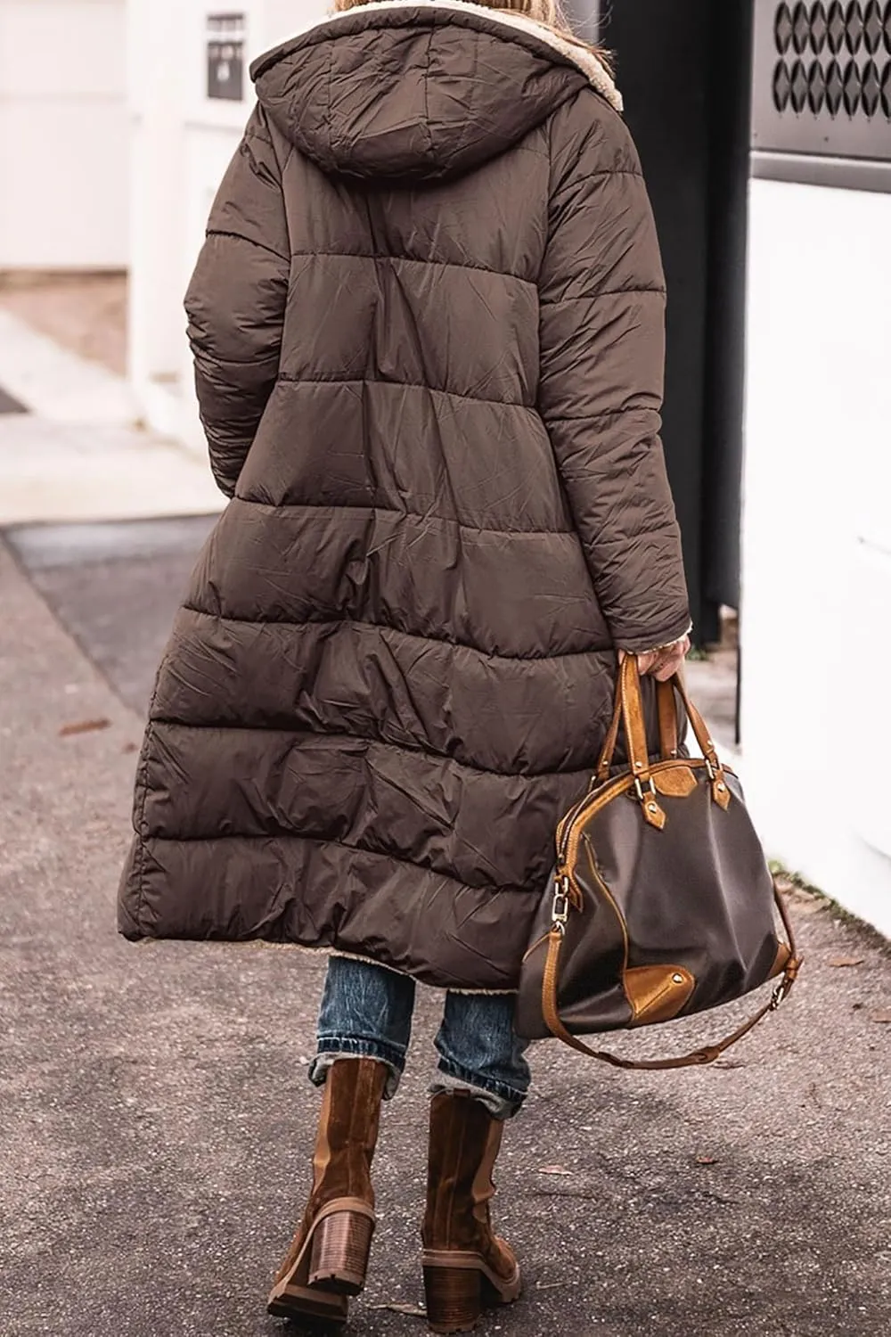Long Puffer Coat Women Reversible Fleece Jacket Winter Hooded Down Coat Oversized Shearling Fleece Long Coats Jackets