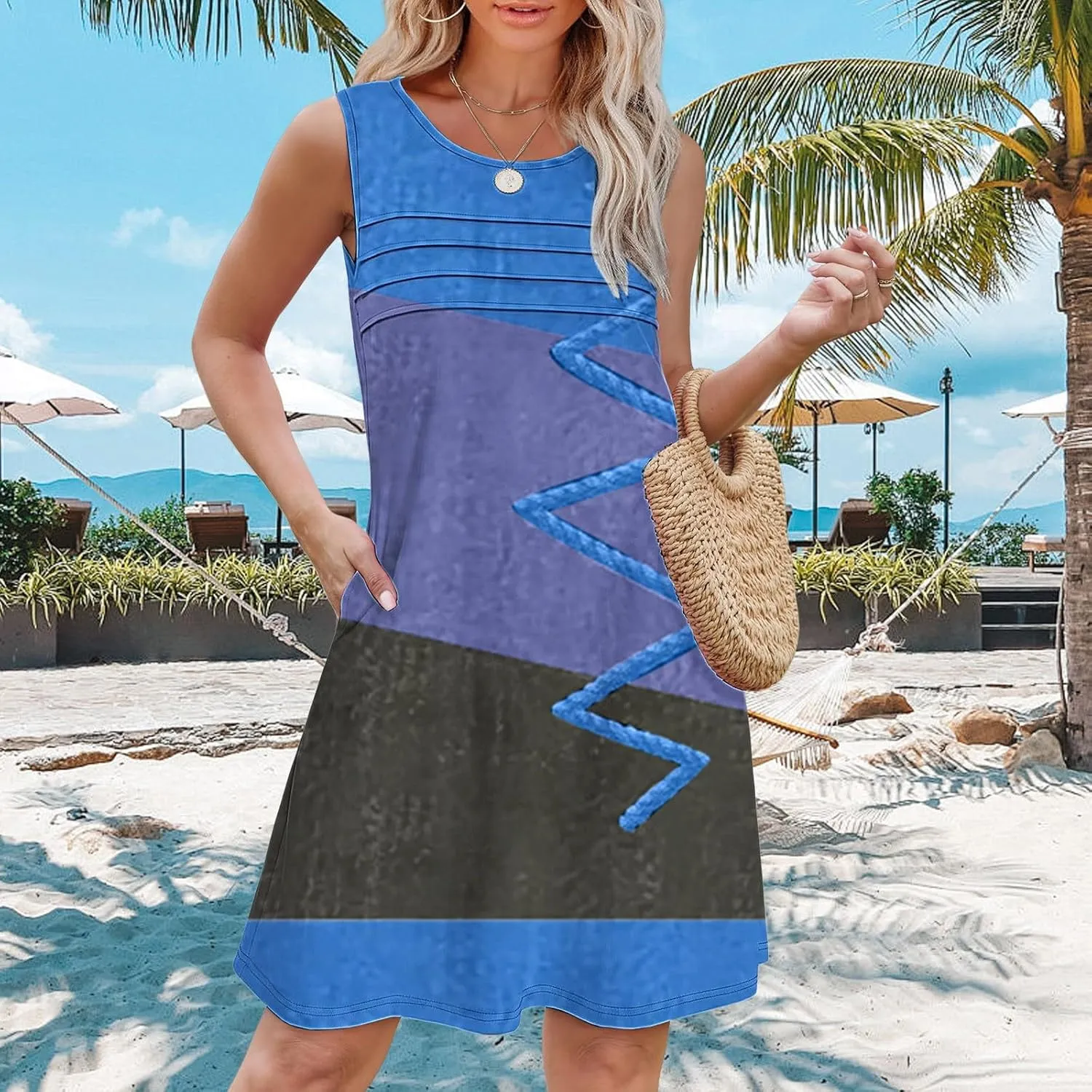 Long Sleeve Floral Dress Womens with Pockets Summer Casual Tank Dress Sleeveless Midi Beach Dress Tiered Tank Dress