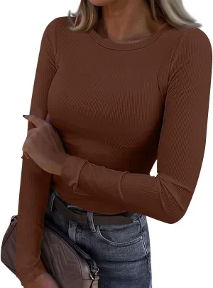 Long Sleeve Shirt for Women 2024 Autumn and Winter Slim Bottom T-Shirt Fashion Casual Solid Color Pullover Top