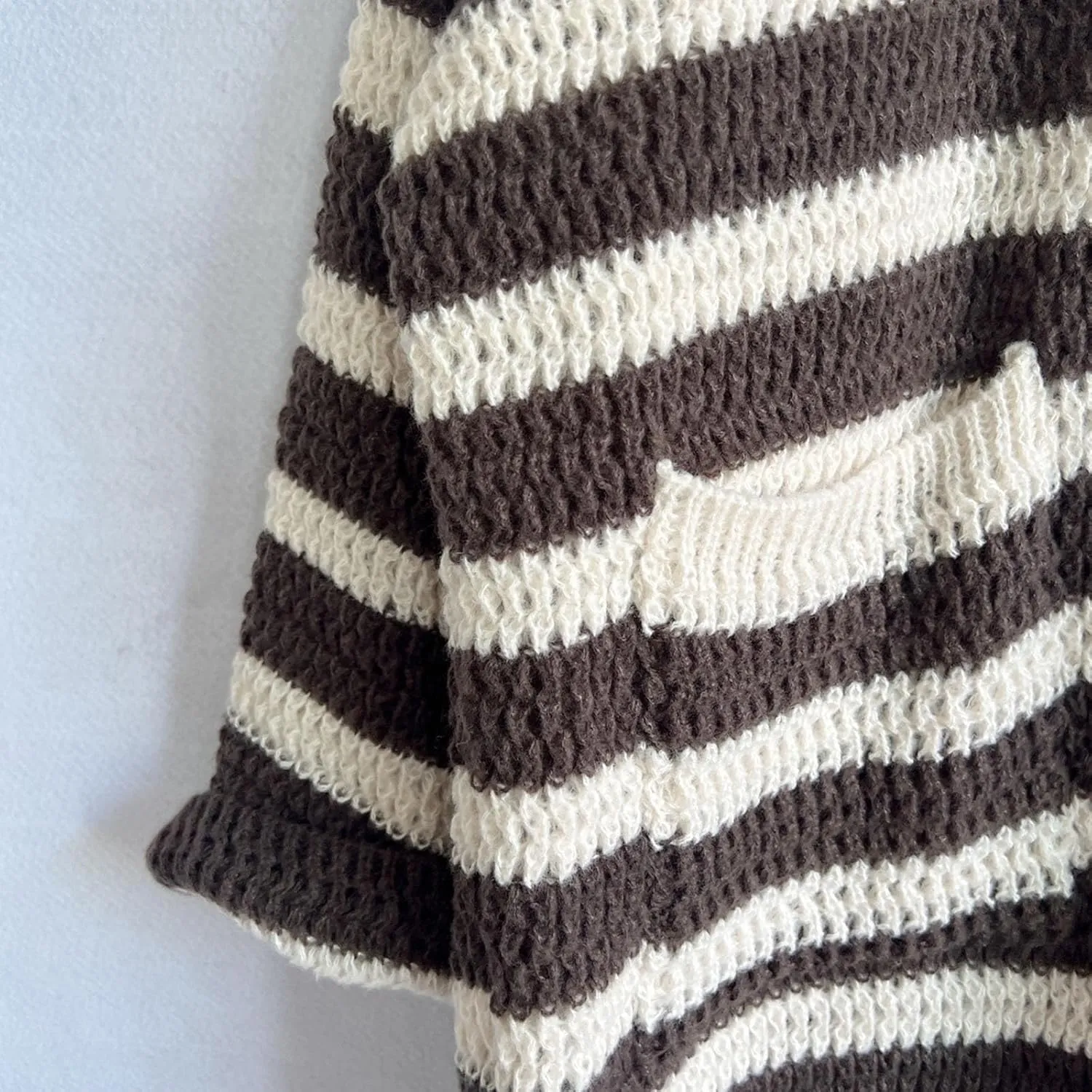 Long Sleeve Striped Knit Long Cardigan for Women 2024 Fall Winter Chunky Open Front Button Sweaters with Pockets