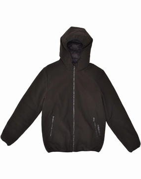 VINTAGE Boys Hooded Padded Jacket 11-12 Years Black Polyester Slimming Adventure Comfort