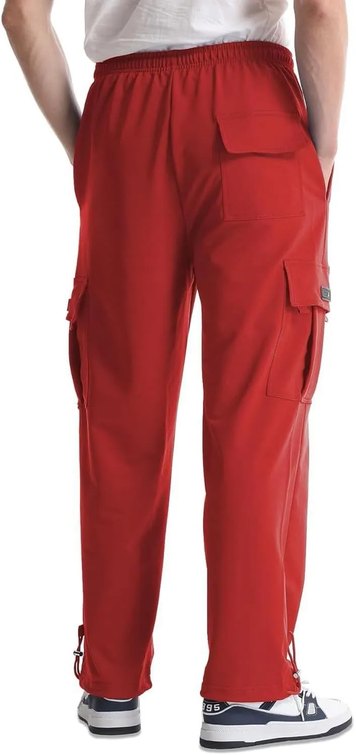 Loose Fit Cargo Sweatpants for Men Drawstring Waist Wide Leg Cuffed Sweatpants Open Bottom Sweatpants with Pockets