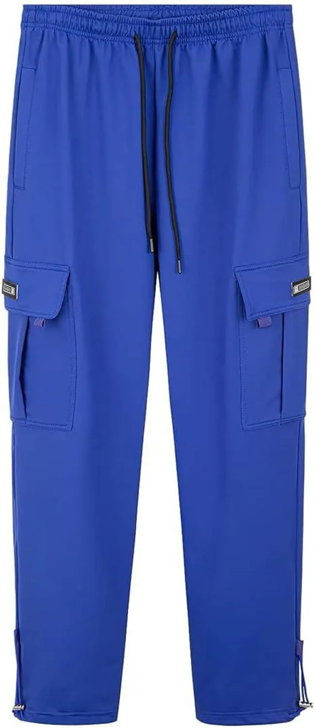 Loose Fit Cargo Sweatpants for Men Drawstring Waist Wide Leg Cuffed Sweatpants Open Bottom Sweatpants with Pockets