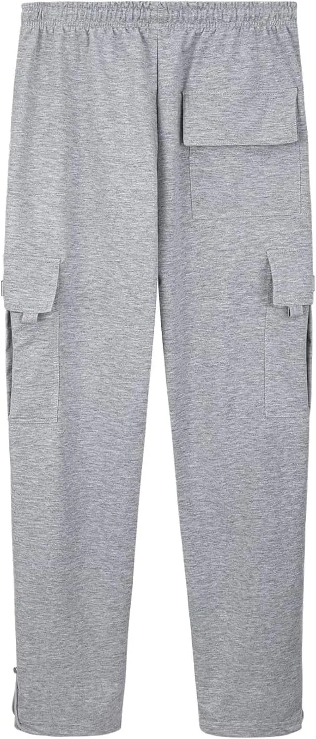 Loose Fit Cargo Sweatpants for Men Drawstring Waist Wide Leg Cuffed Sweatpants Open Bottom Sweatpants with Pockets