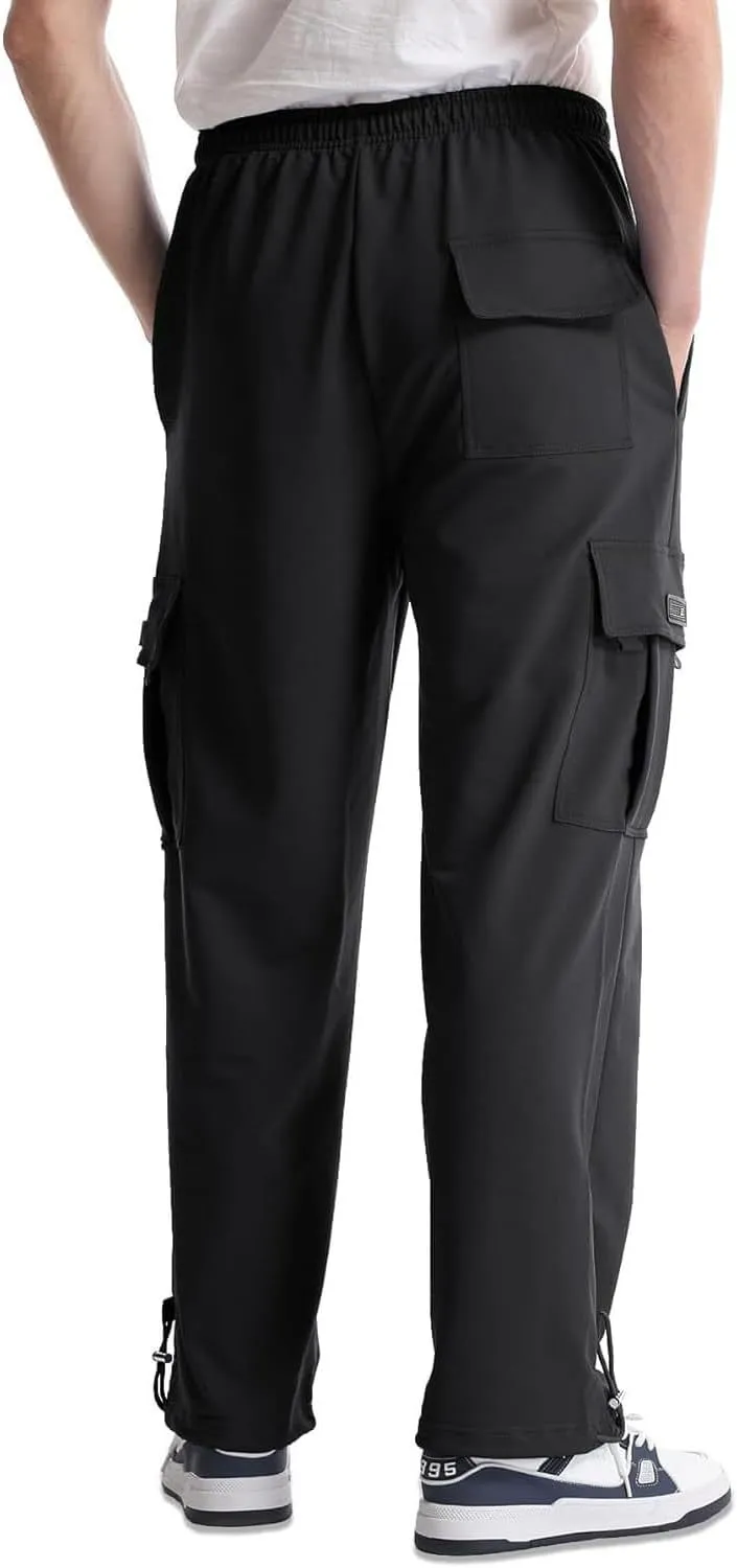 Loose Fit Cargo Sweatpants for Men Drawstring Waist Wide Leg Cuffed Sweatpants Open Bottom Sweatpants with Pockets