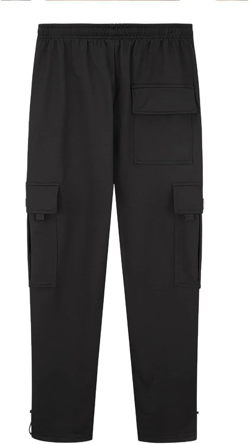 Loose Fit Cargo Sweatpants for Men Drawstring Waist Wide Leg Cuffed Sweatpants Open Bottom Sweatpants with Pockets
