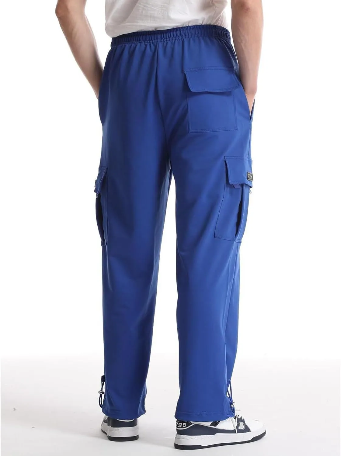 Loose Fit Cargo Sweatpants for Men Drawstring Waist Wide Leg Cuffed Sweatpants Open Bottom Sweatpants with Pockets