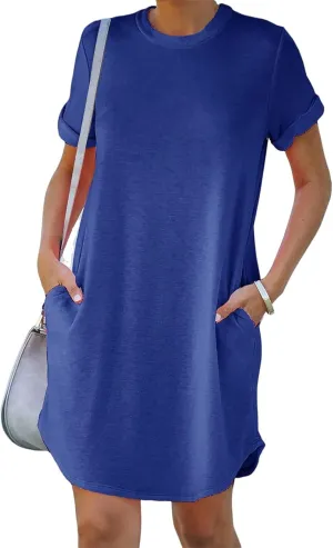 Loose Fit Dresses for Women Summer Short Sleeve Crewneck Tops Dress Casual Workout Dresses with Pocket 2025