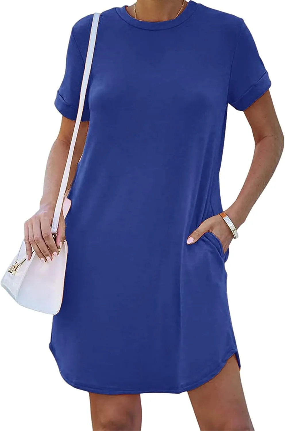 Loose Fit Dresses for Women Summer Short Sleeve Crewneck Tops Dress Casual Workout Dresses with Pocket 2025