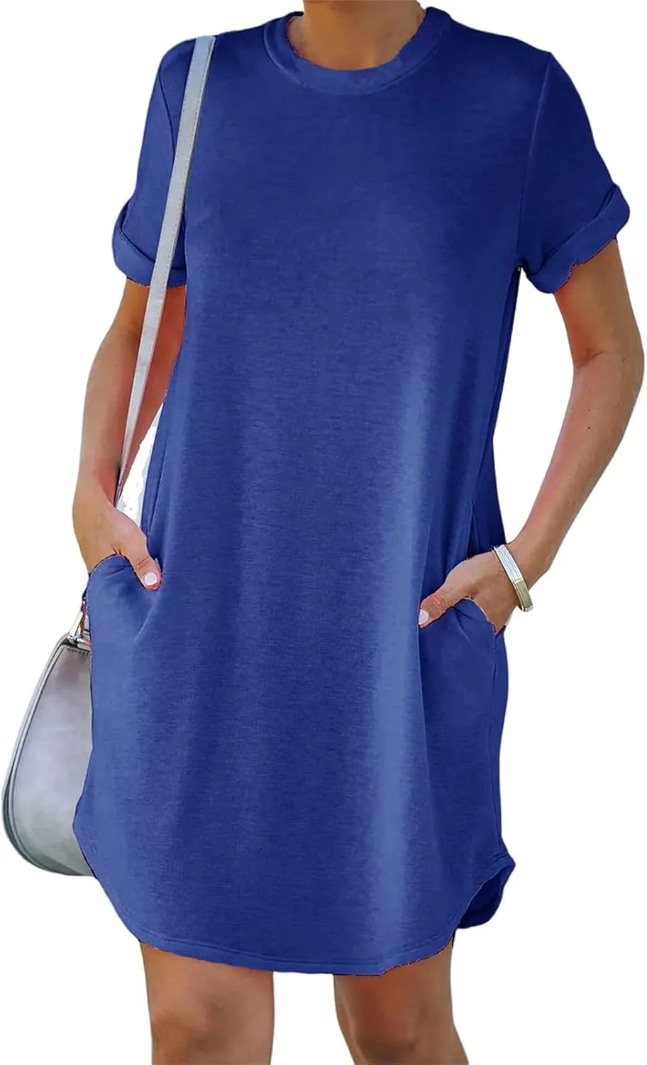 Loose Fit Dresses for Women Summer Short Sleeve Crewneck Tops Dress Casual Workout Dresses with Pocket 2025