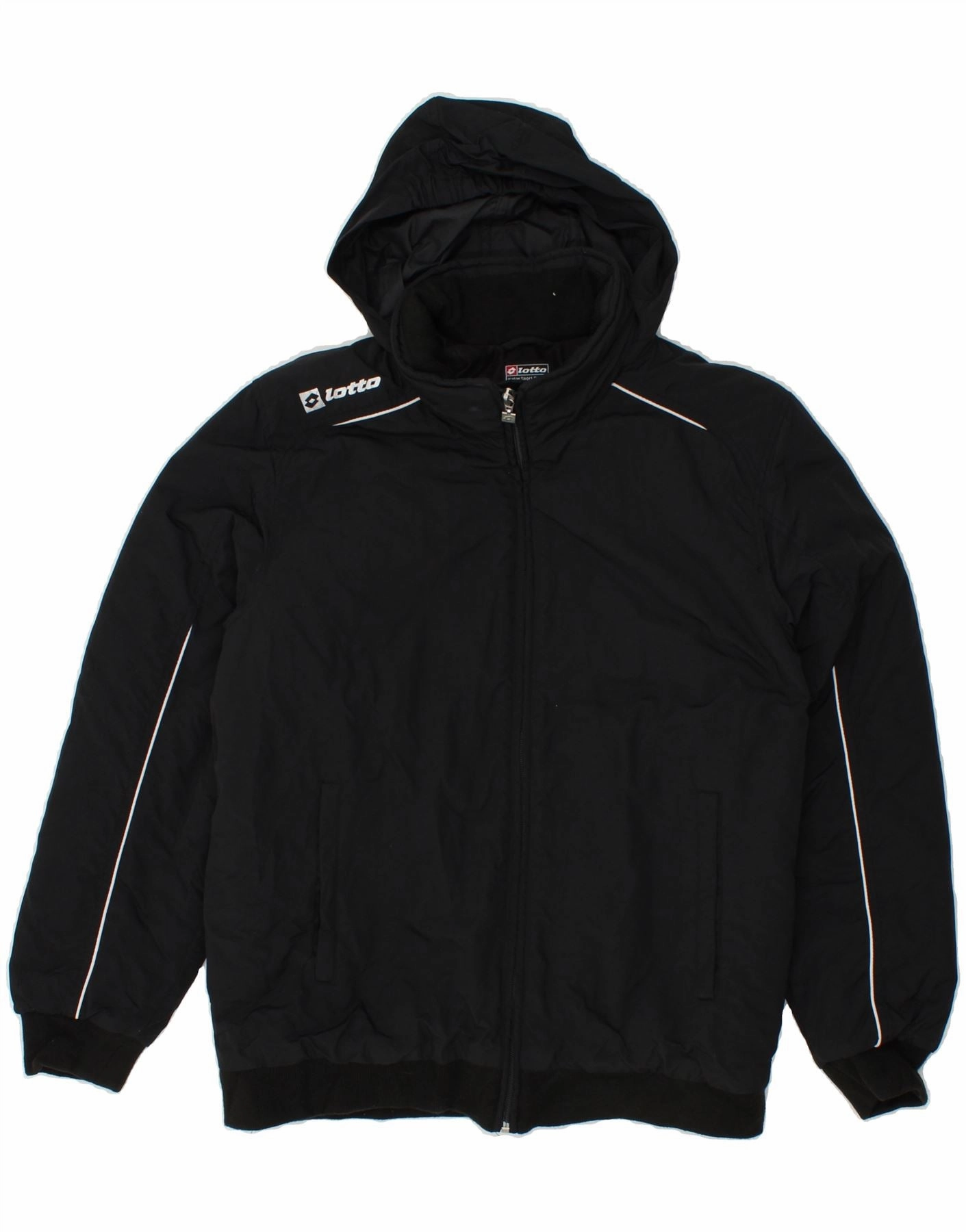 LOTTO Boys Hooded Windbreaker Jacket 13-14 Years Large Black Nylon Blueprint
