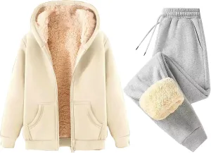 Lounge Sets for Women 2 Piece Winter Warm Outfits Fleece Lined Sets Full Zip Jacket Sweat Pants Cozy Tracksuits 2024