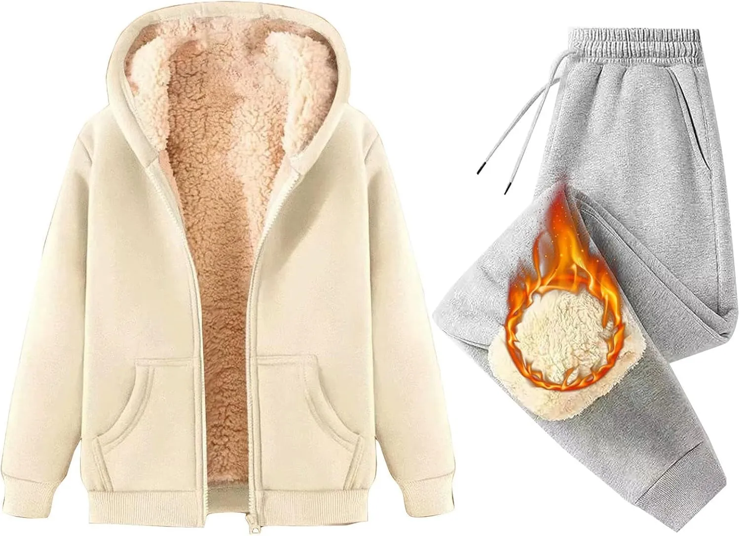 Lounge Sets for Women 2 Piece Winter Warm Outfits Fleece Lined Sets Full Zip Jacket Sweat Pants Cozy Tracksuits 2024