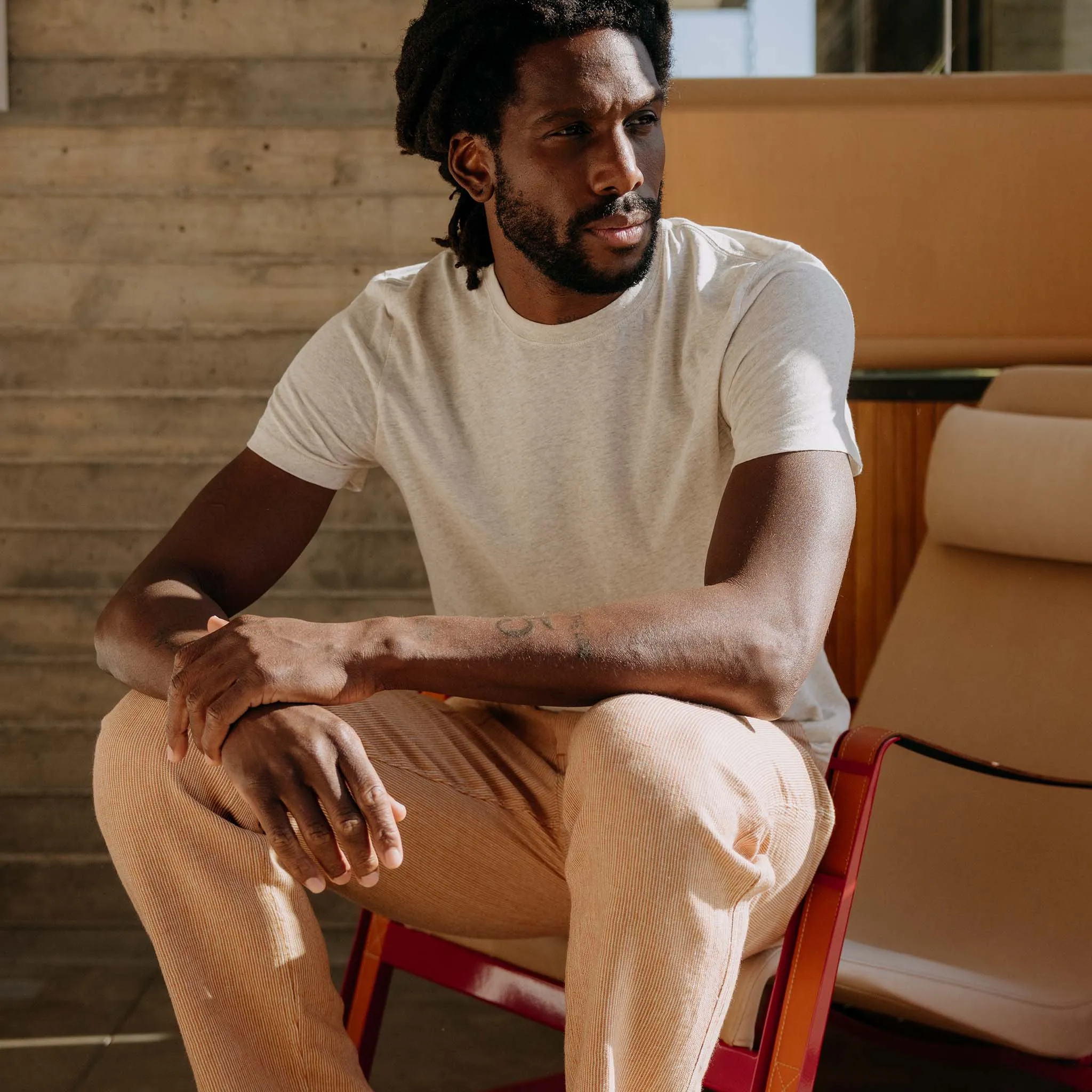 Minimalist fashion Printed Logo The Cotton Hemp Tee in Heather Oat