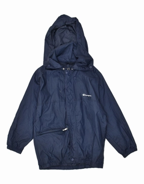 Shield CHAMPION Boys Hooded Rain Jacket 7-8 Years Small Navy Blue Polyamide