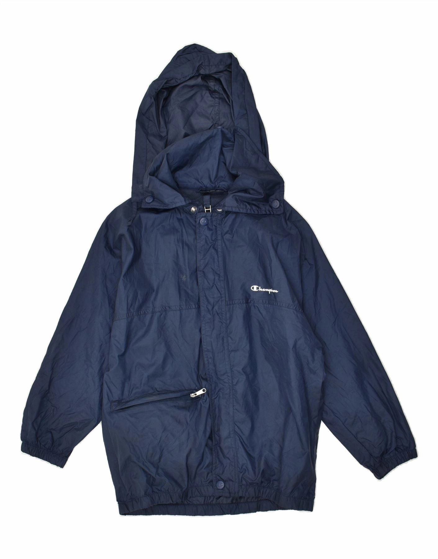 Shield CHAMPION Boys Hooded Rain Jacket 7-8 Years Small Navy Blue Polyamide
