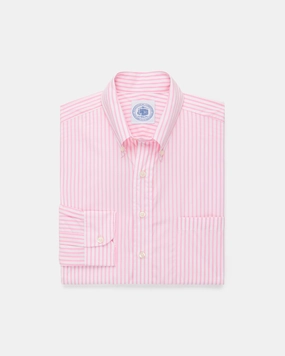 Teen Fashion Made-in-Canada Pink Butcher Stripe Broadcloth Button Down Shirt - Classic Fit