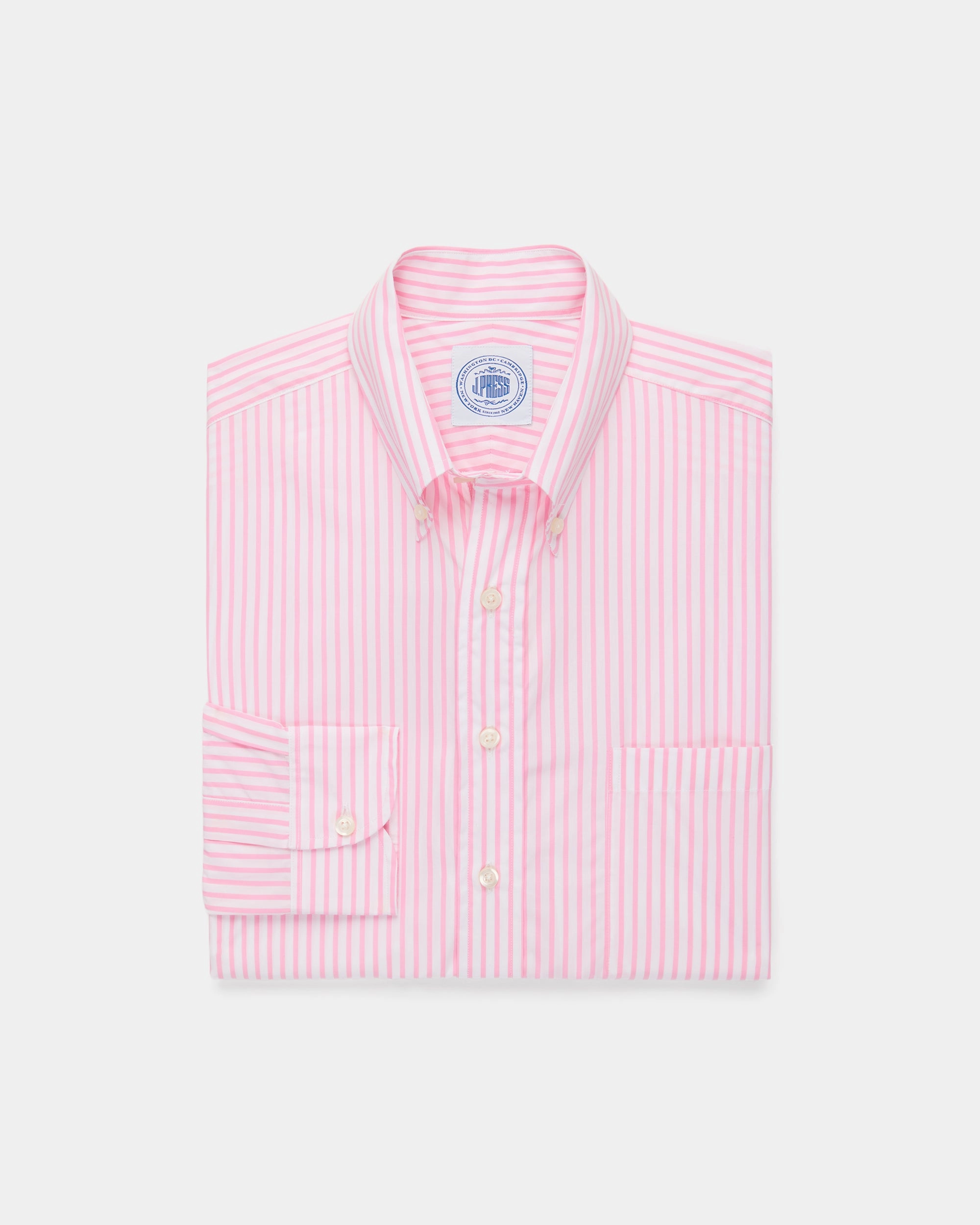 Teen Fashion Made-in-Canada Pink Butcher Stripe Broadcloth Button Down Shirt - Classic Fit