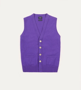 Seam Free Edges Purple Lambswool Sleeveless Cardigan