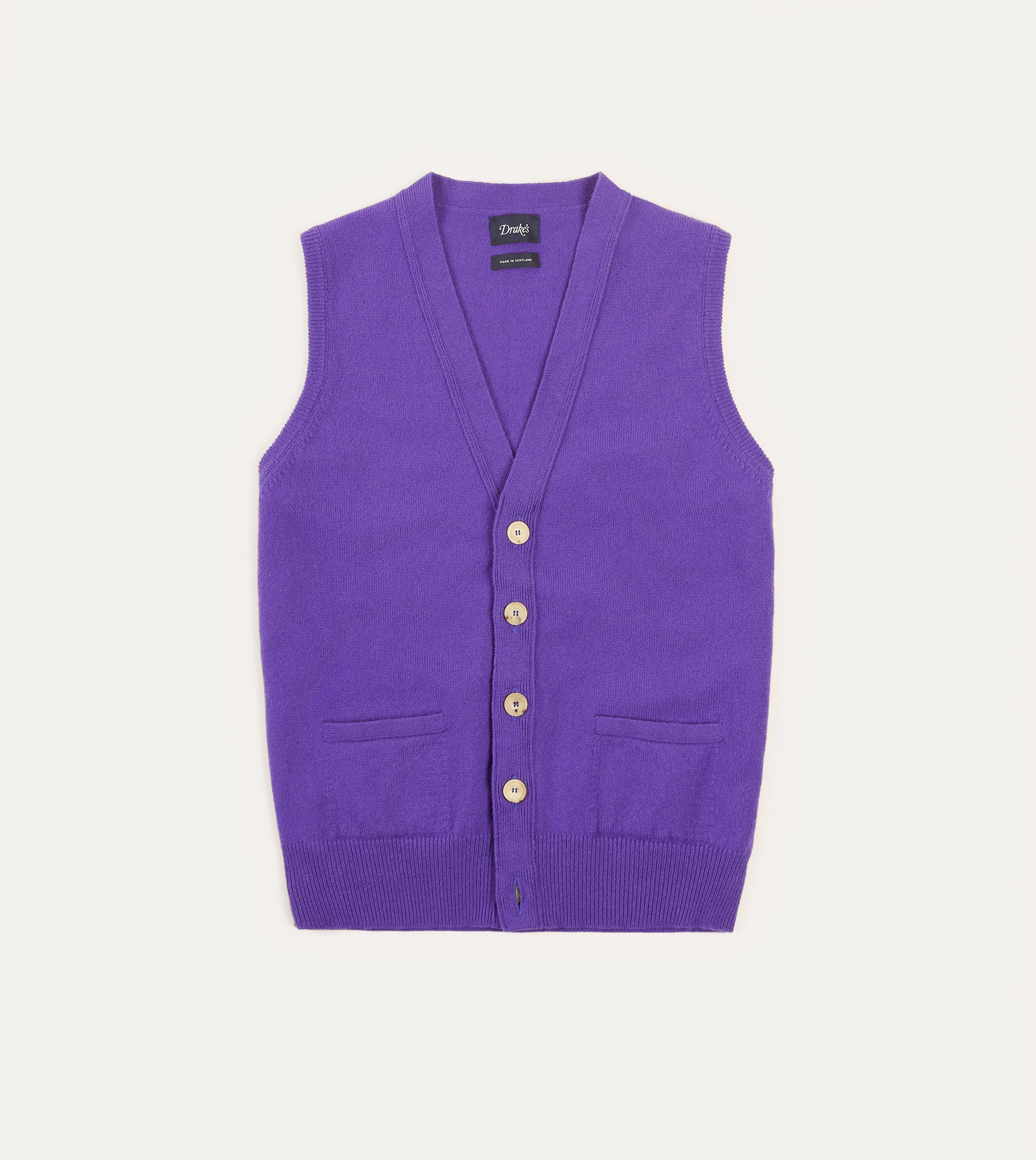 Seam Free Edges Purple Lambswool Sleeveless Cardigan