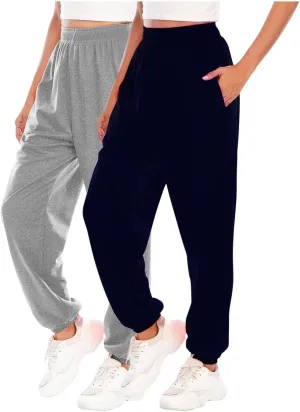 Lpmadey 2 Pack: Womens Baggy Sweatpants Active Soft Lightweight Lounge Jogger Pants Lounge Workout Jogging with Pockets