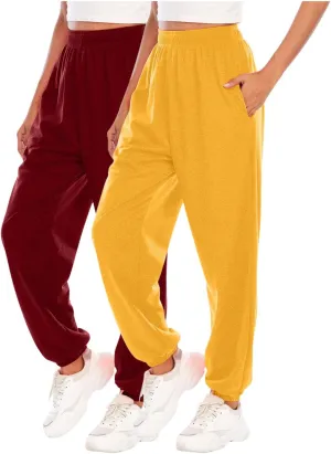 Lpmadey 2 Pack: Womens Baggy Sweatpants Active Soft Lightweight Lounge Jogger Pants Lounge Workout Jogging with Pockets