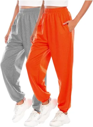 Lpmadey 2 Pack: Womens Baggy Sweatpants Active Soft Lightweight Lounge Jogger Pants Lounge Workout Jogging with Pockets