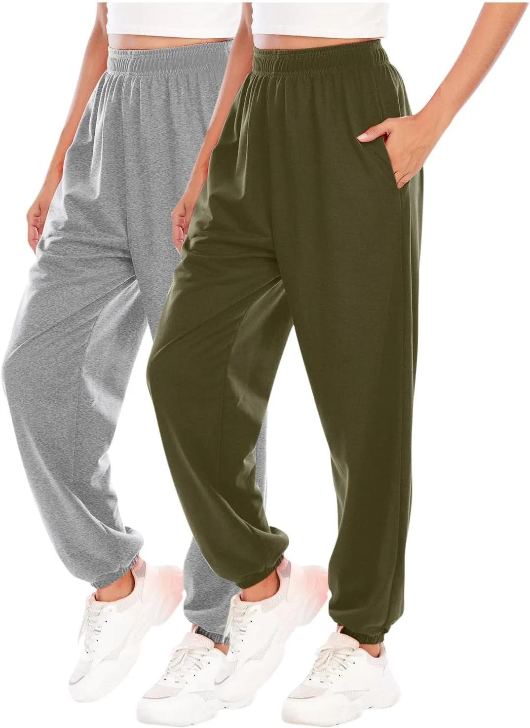 Lpmadey 2 Pack: Womens Baggy Sweatpants Active Soft Lightweight Lounge Jogger Pants Lounge Workout Jogging with Pockets