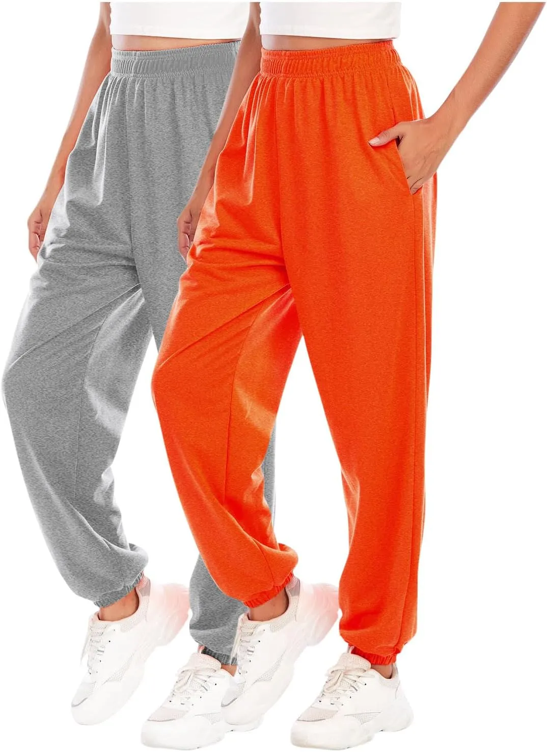 Lpmadey 2 Pack: Womens Baggy Sweatpants Active Soft Lightweight Lounge Jogger Pants Lounge Workout Jogging with Pockets
