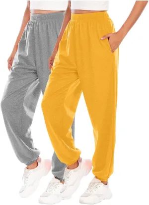 Lpmadey 2 Pack: Womens Baggy Sweatpants Active Soft Lightweight Lounge Jogger Pants Lounge Workout Jogging with Pockets
