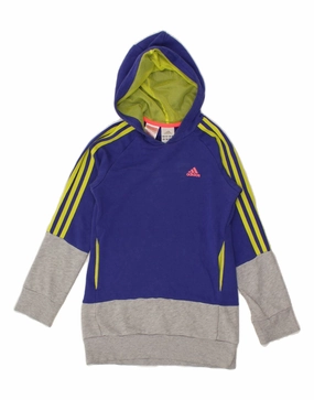 ConvertibleNeckline Fit for All Seasons ADIDAS Girls Hooded Jumper Dress 11-12 Years Blue Colourblock Cotton
