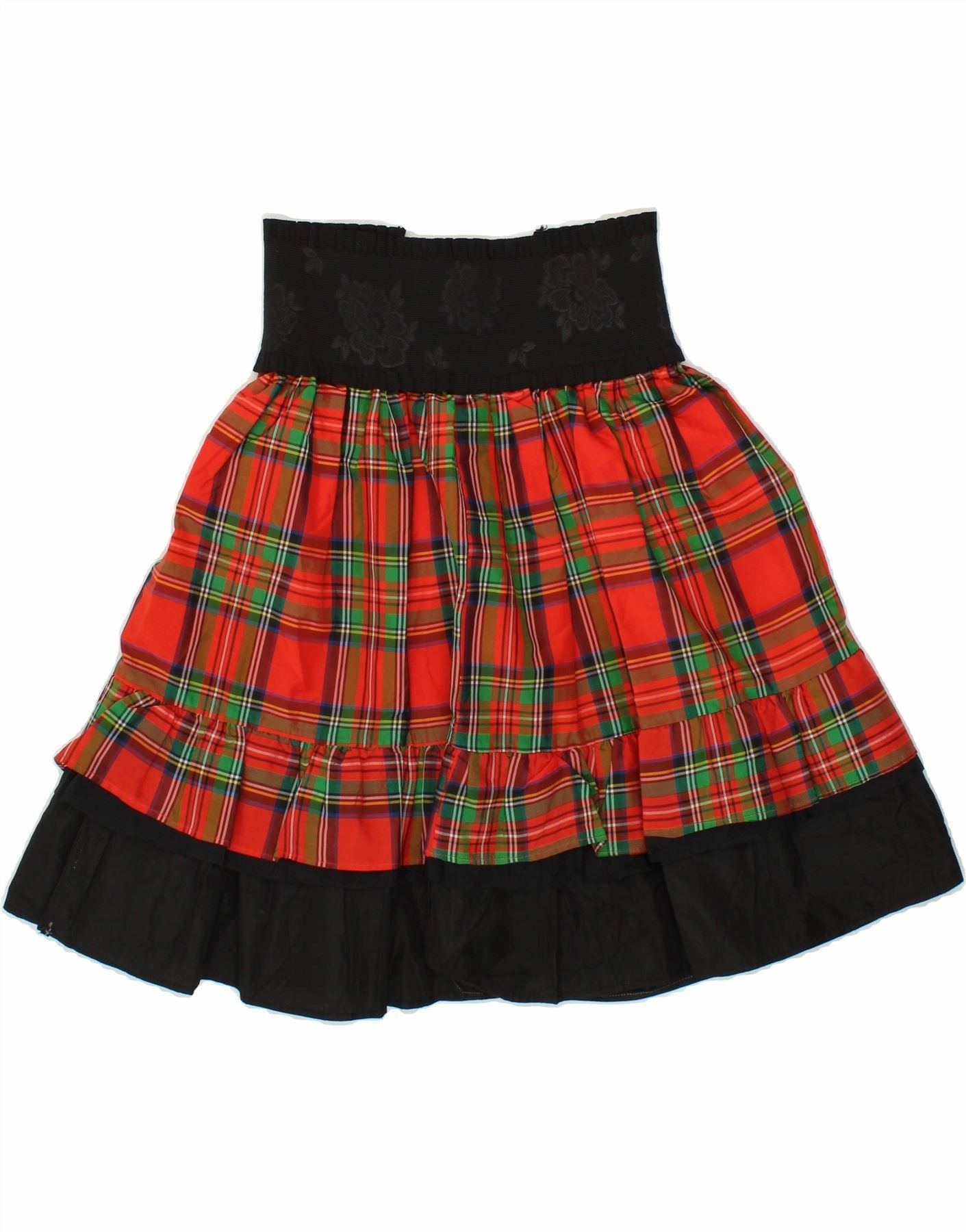 VINTAGE Girls High Rise A-Line Skirt 7-8 Years W22 Black Plaid Acetate Smooth Surface Calm Touch