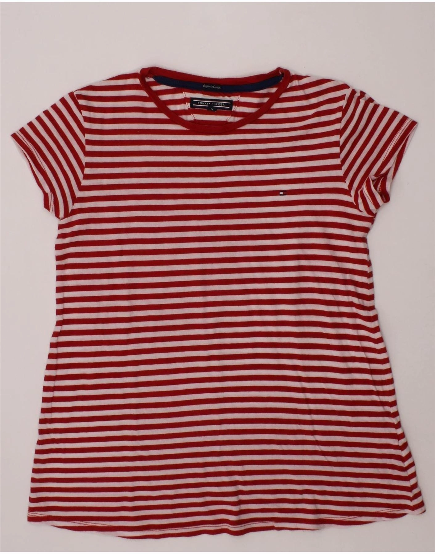 Gloss Finish TOMMY HILFIGER Girls T-Shirt Dress 13-14 Years Red Striped Cotton