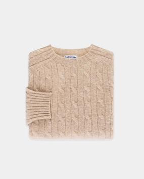 Classic Knitwear Made-in-Scotland Oatmeal Shaggy Dog Cableknit Sweater - Classic Fit
