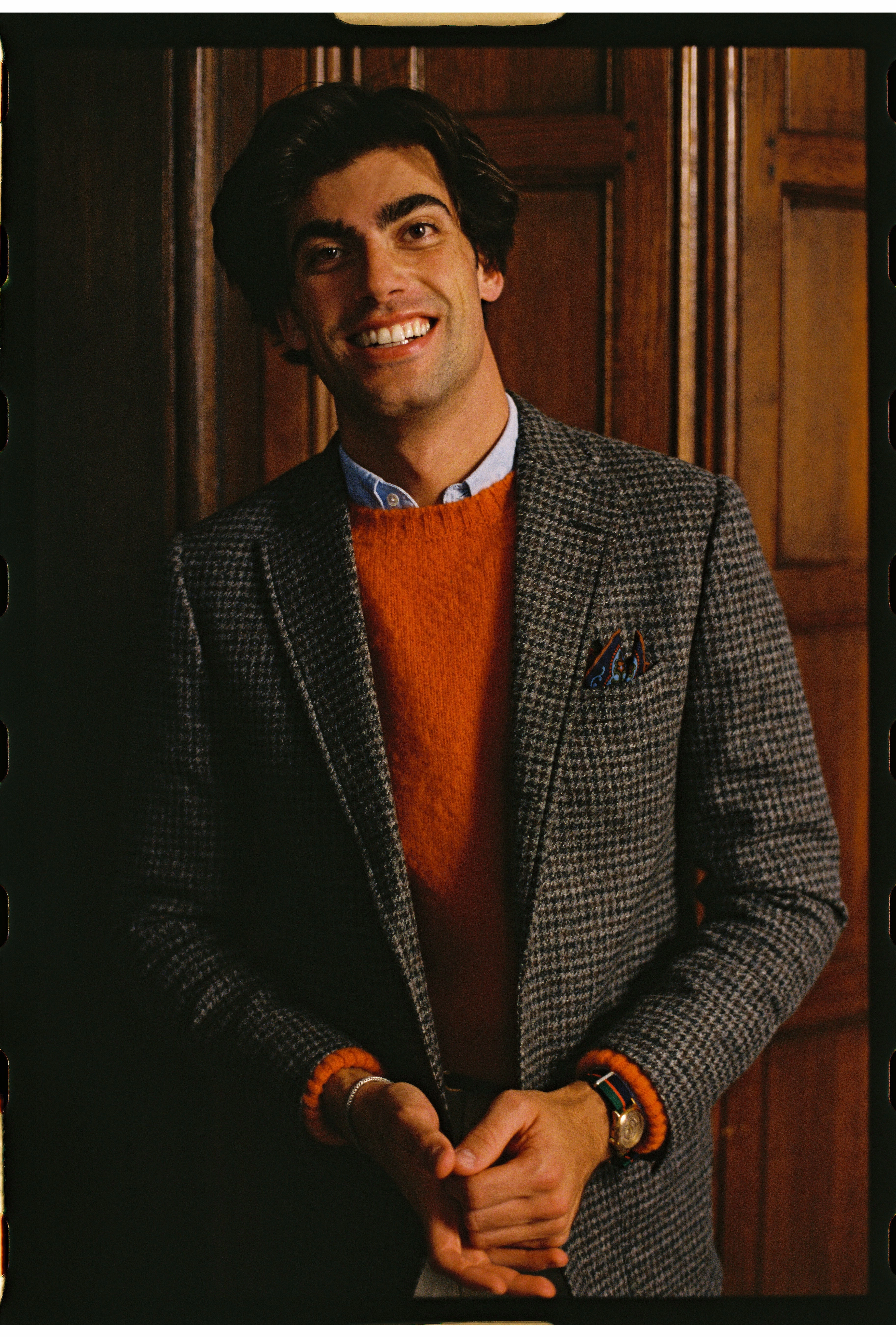 Perfect Fit Timeless Design Wear Made-in-USA Grey & Brown Houndstooth Cheviot Tweed Sport Coat