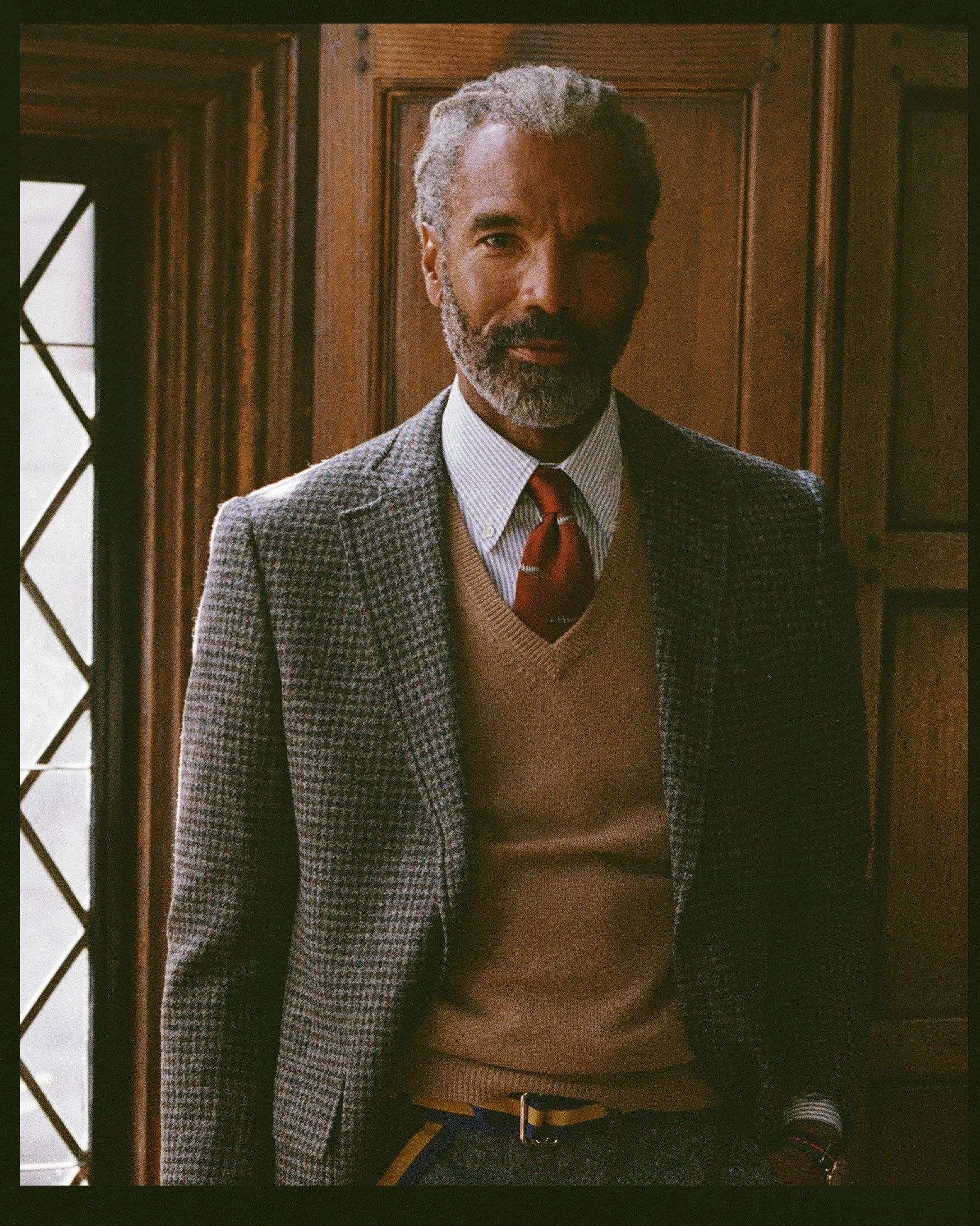 Smart Office Fit Made-in-USA Grey & Brown Houndstooth Cheviot Tweed Sport Coat