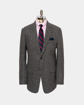 Smart Office Look Made-in-USA Grey & Brown Houndstooth Cheviot Tweed Sport Coat