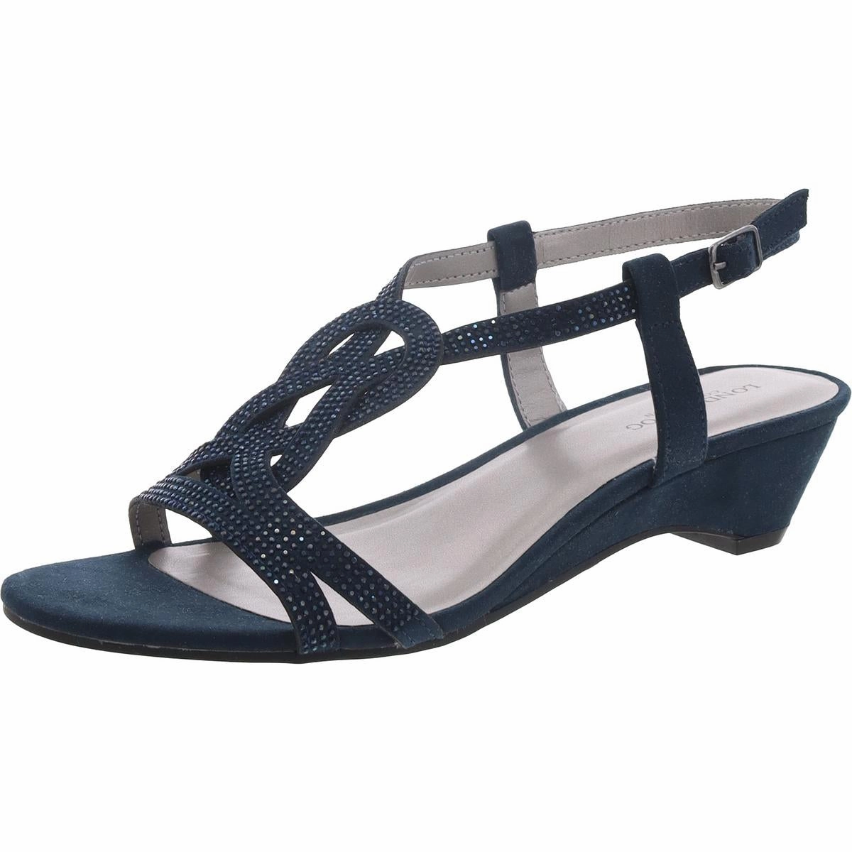 Macey Womens Faux Suede Rhinestone Wedge Sandals Space Sole Sleek Support