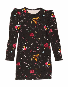 LIU JO Girls Milano Abstract Pattern Basic Dress 11-12 Years Black Soft Outfit Date Vibe