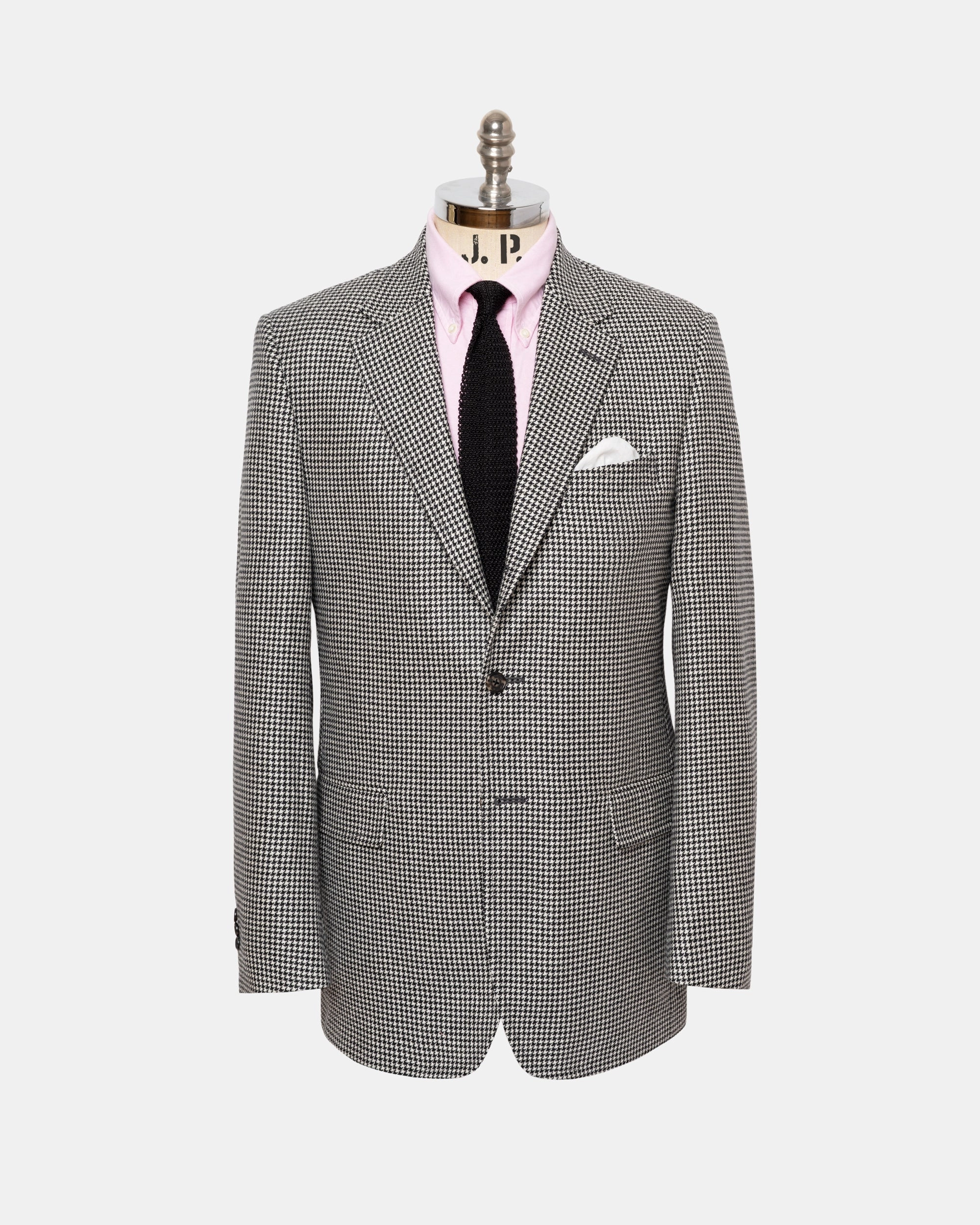 Eco Dye Processes Sharp Tailoring Made-in-Canada Black & White Houndstooth Cashmere Sport Coat