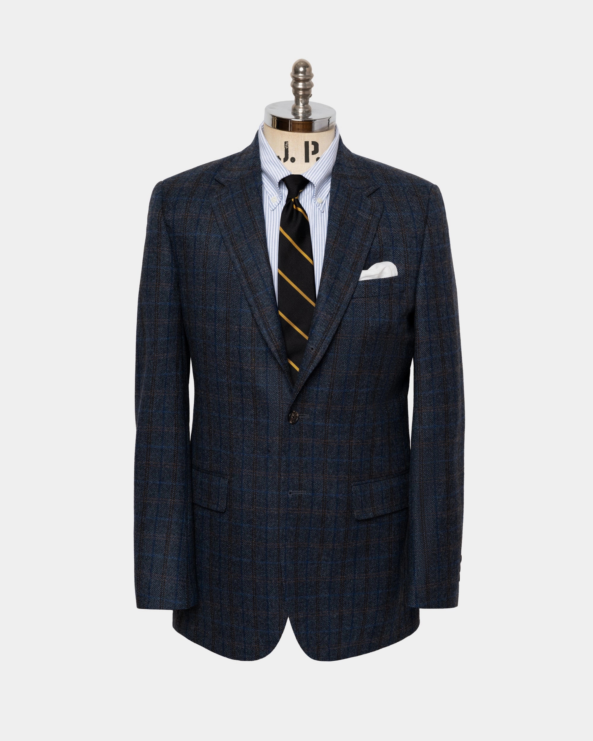 Fray Resistant Edging Durable stitching details Made-in-Canada Blue & Black Herringbone with Windowpane Sport Coat