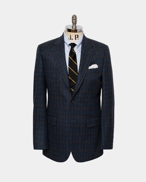 premium fabric Casual Professional Made-in-Canada Blue & Black Herringbone with Windowpane Sport Coat