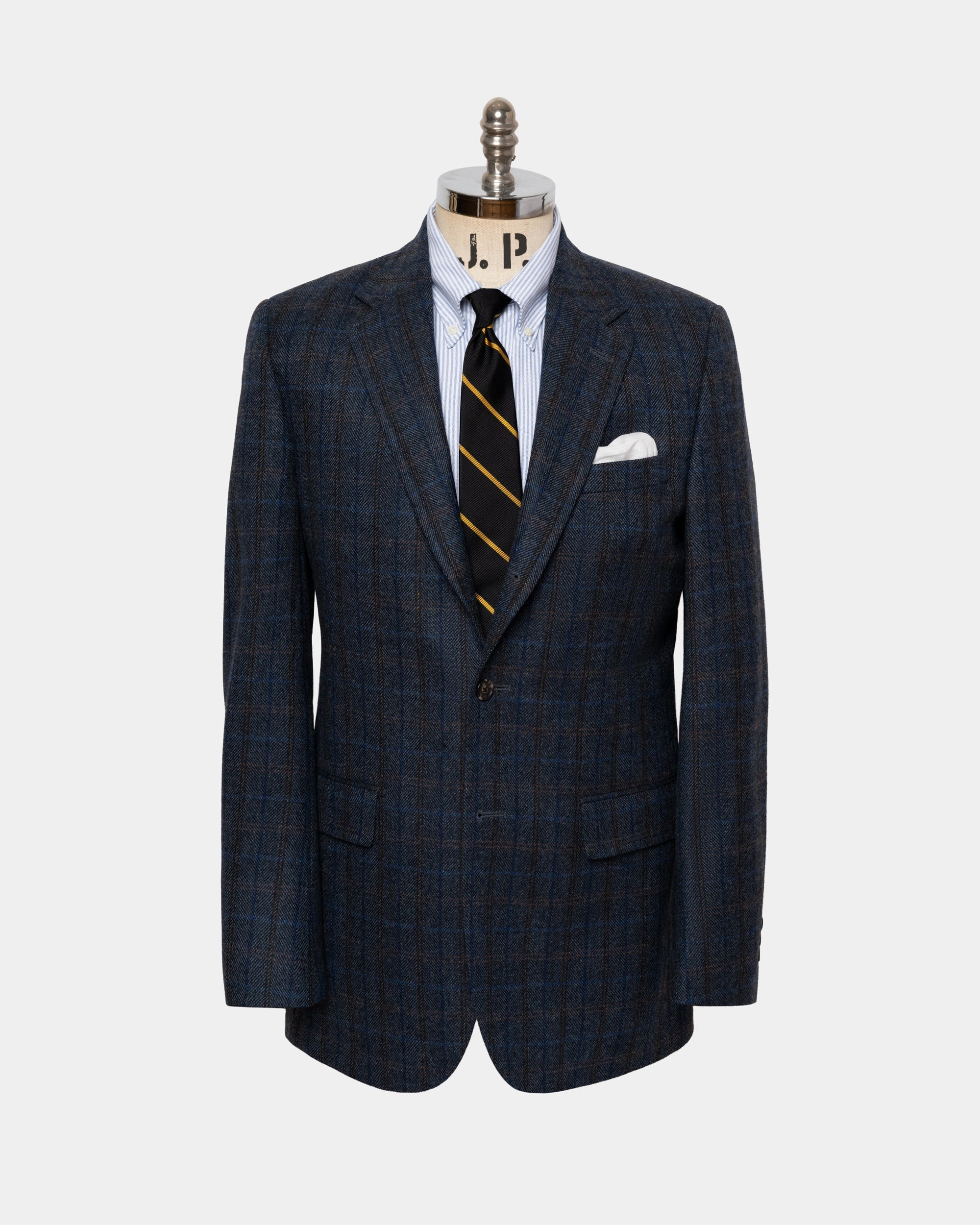 Made-in-Canada Blue & Black Herringbone with Windowpane Sport Coat Casual Fit