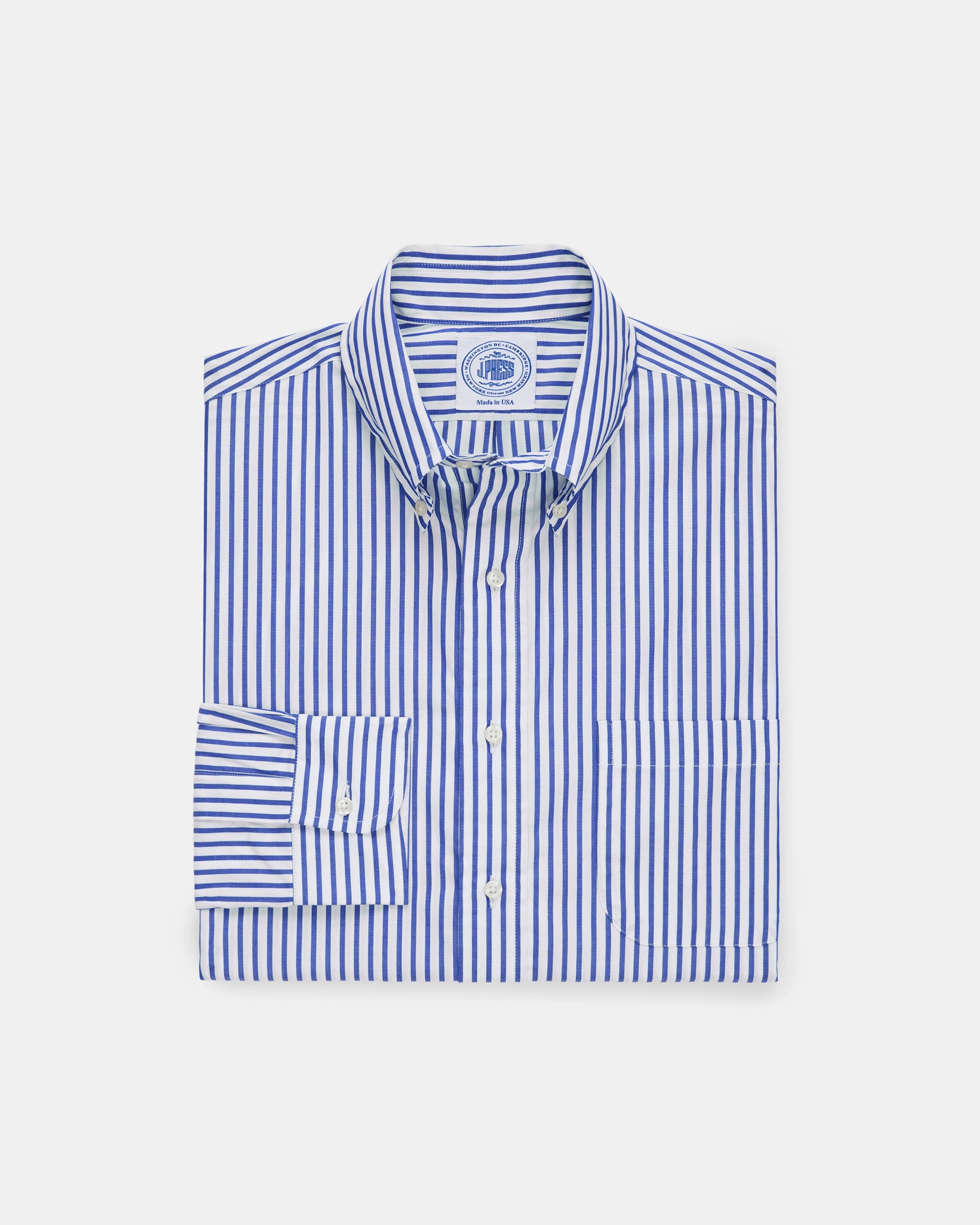 Made-in-Canada Blue Butcher Stripe Broadcloth Button Down Shirt - Classic Fit Budget Friendly Flexible Knit