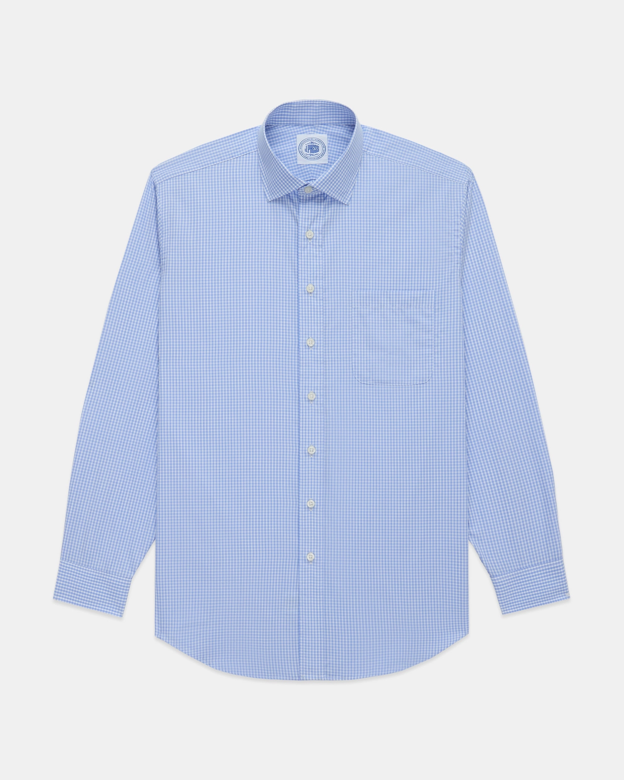 Made-in-Canada Blue Gingham Spread Collar Dress Shirt - Classic Fit Tall friendly